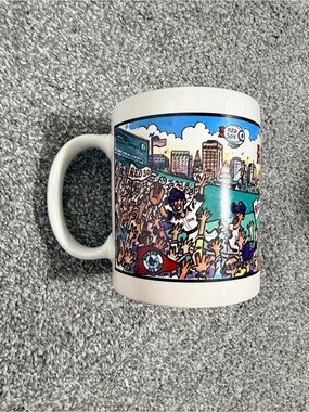 White Ceramic Mug with Colorful Red Sox Crowd Illustration